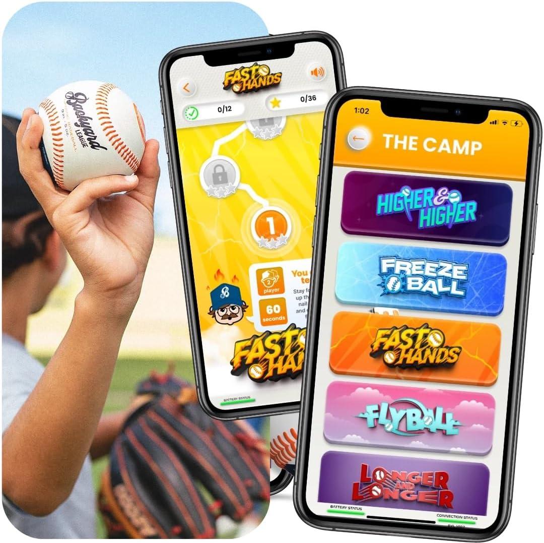 Playfinity Backyard League Gaming Baseball For Kids | Real Baseball with Sensors and App | Play, Train, Analyze and Connect with Others - White