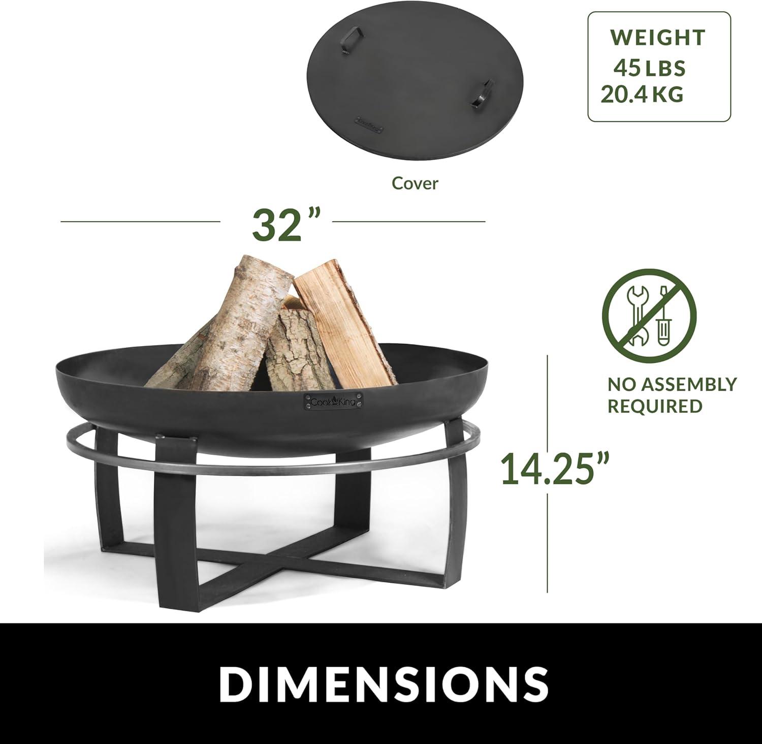 Cook King 31.5" Black Steel Round Wood Burning Fire Pit