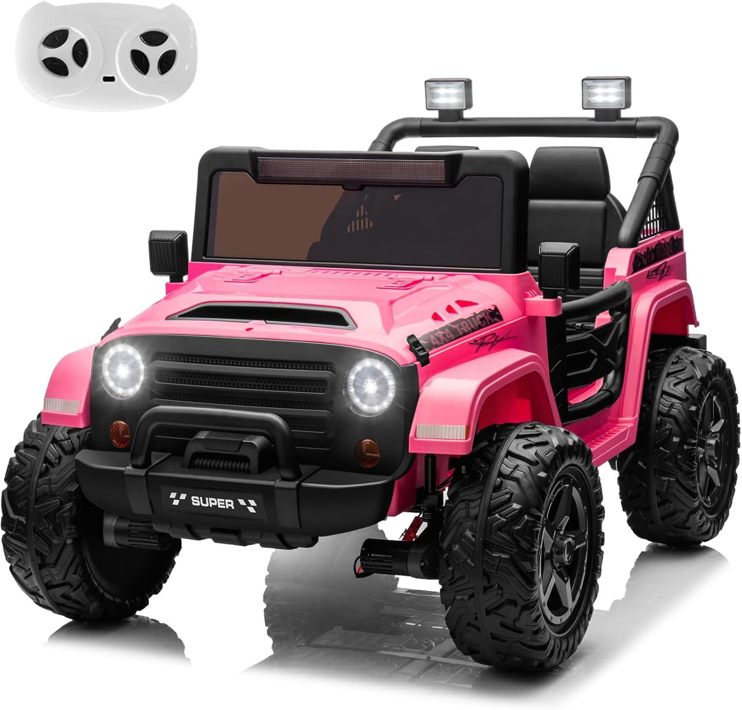 WhizMax 24V Ride On Truck Car with Parent Remote Control,4WD Electric Vehicles with Music,Cool Lighting,spacious Storage In The Rear for Boys Girls Birthday New Year Gifts