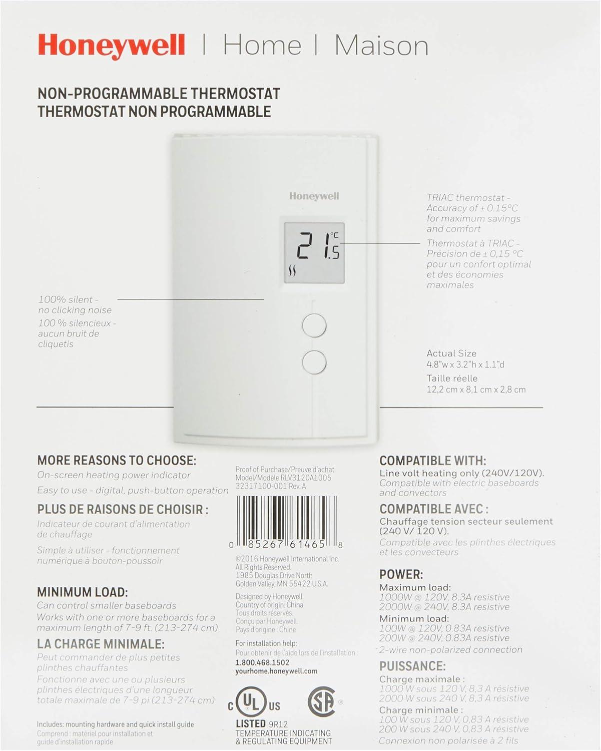 Honeywell Digital Non-Programmable Line Volt Thermostat for Electric Heat, White