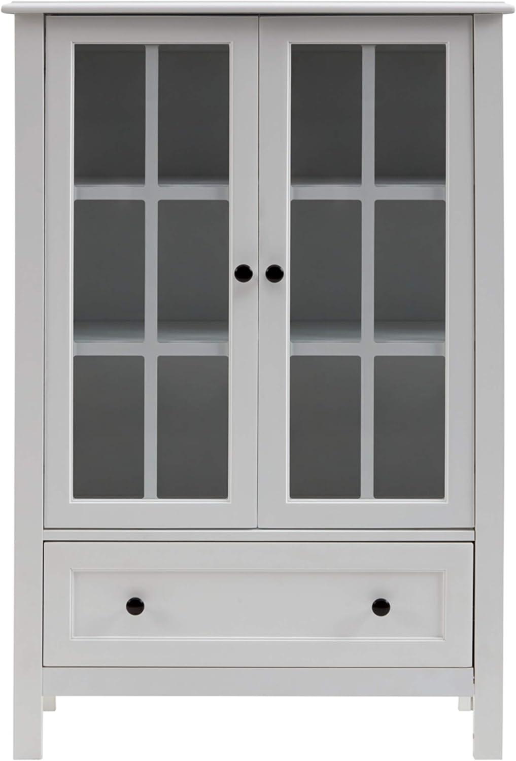 White Transitional Farmhouse China Cabinet with Glass Doors