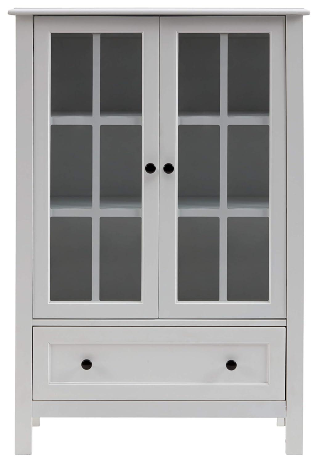 Signature Design by Ashley Miranda Farmhouse Adjustable Accent Cabinet or Wardrobe with Glass Doors, White
