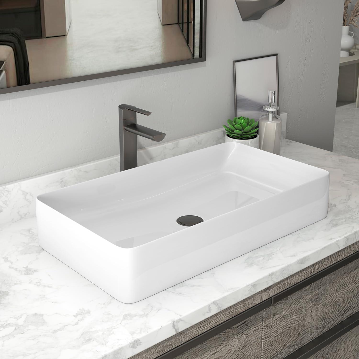 24'' White Gloss Ceramic Rectangular Above-Counter Sink