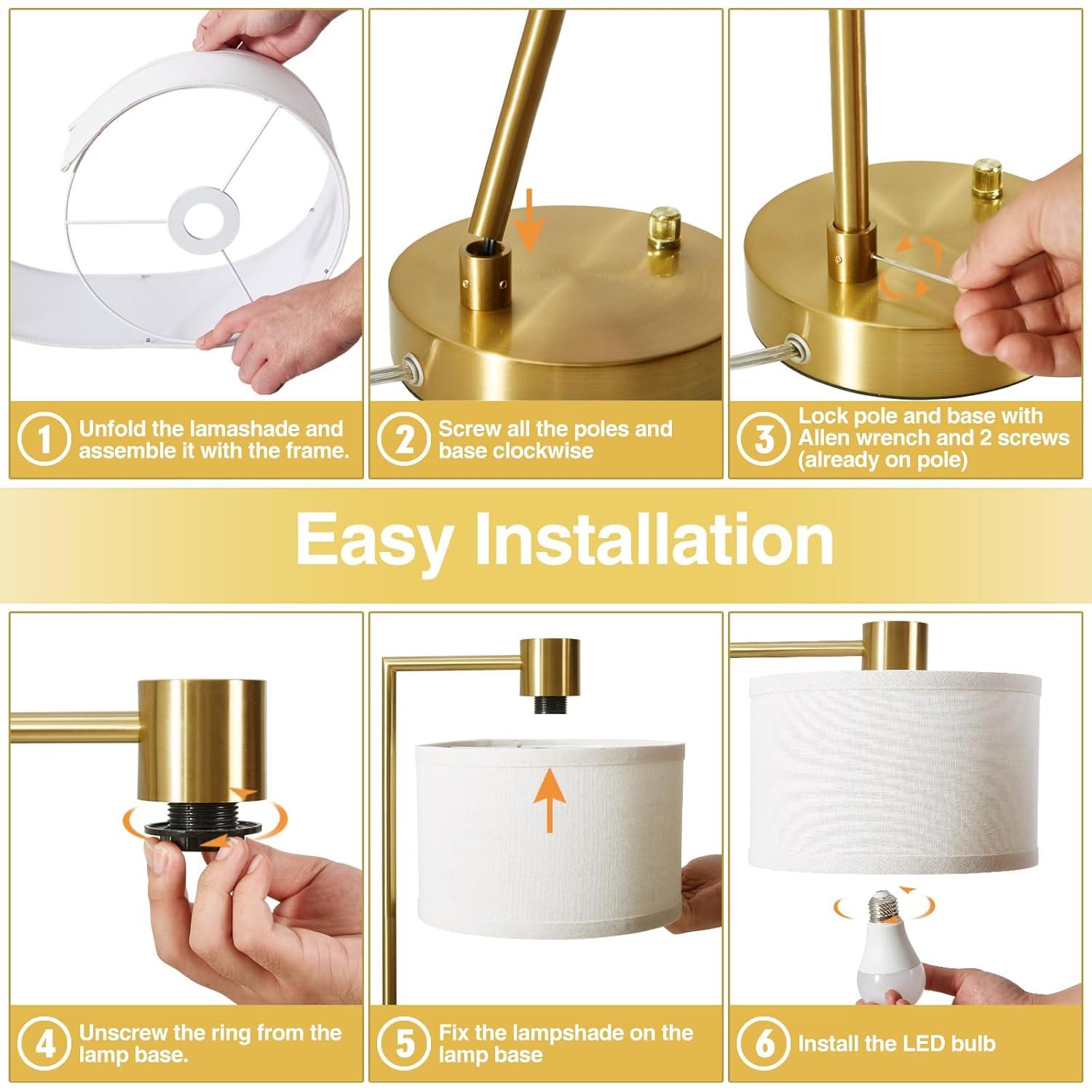 Table Lamp for Bedroom Set of 2 with USB C+A Ports, Fully Bedside Lamp with Linen Lampshade, Nightstand Lamp for Living Room Reading Office, 2 LED Bulbs Included (Gold)