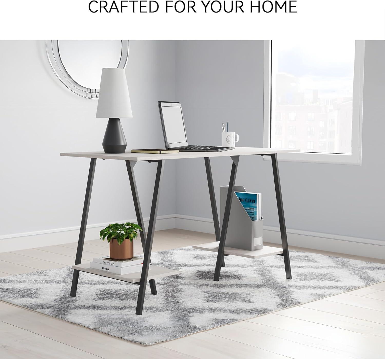 Signature Design by Ashley Casual Bayflynn Home Office Desk with 2 Fixed Shelves, White