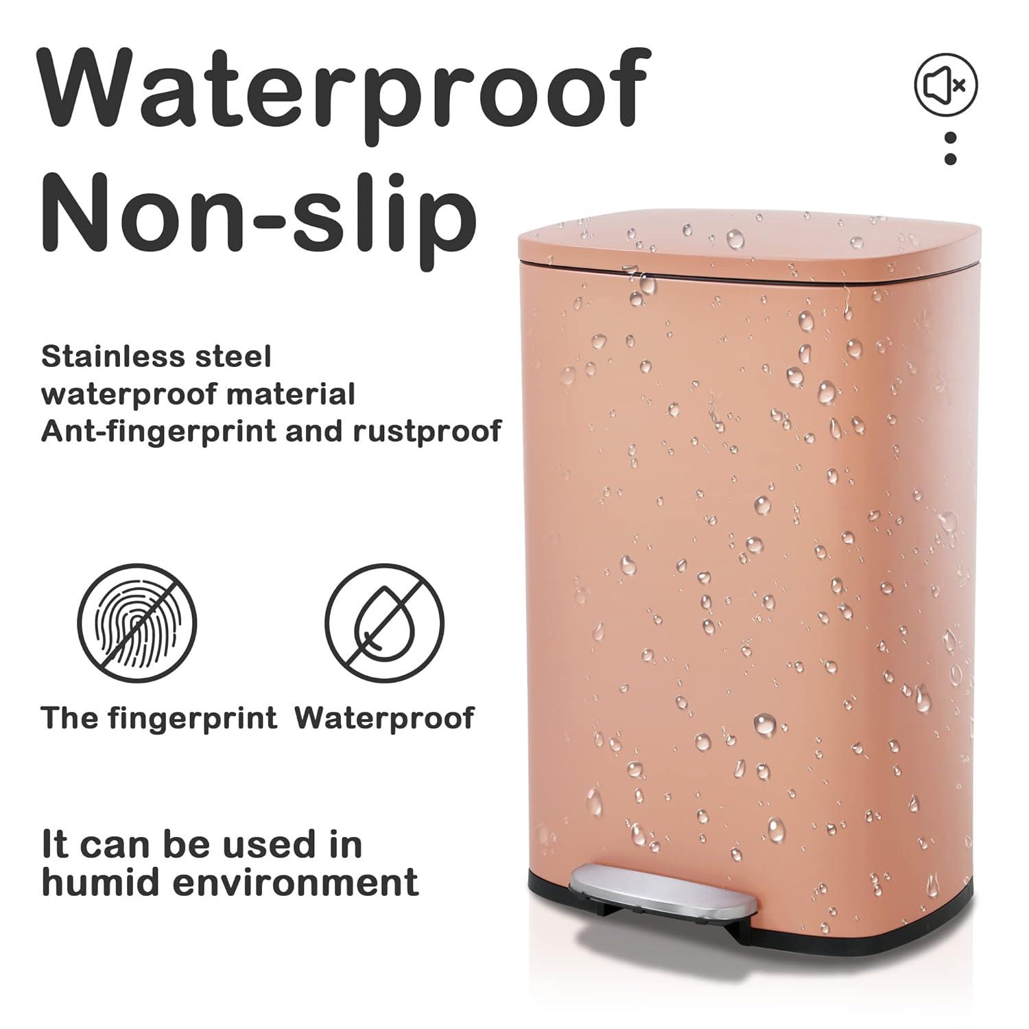 CL.HPAHKL 13 Gallon (50L)Trash Can ,Kitchen Trash Can, Stainless Steel with Lid, Foot Pedal and Inner Bucket, Fingerprint-Resistant Soft Close Lid Garbage Can, Pedal Rubbish Bin for Home Office