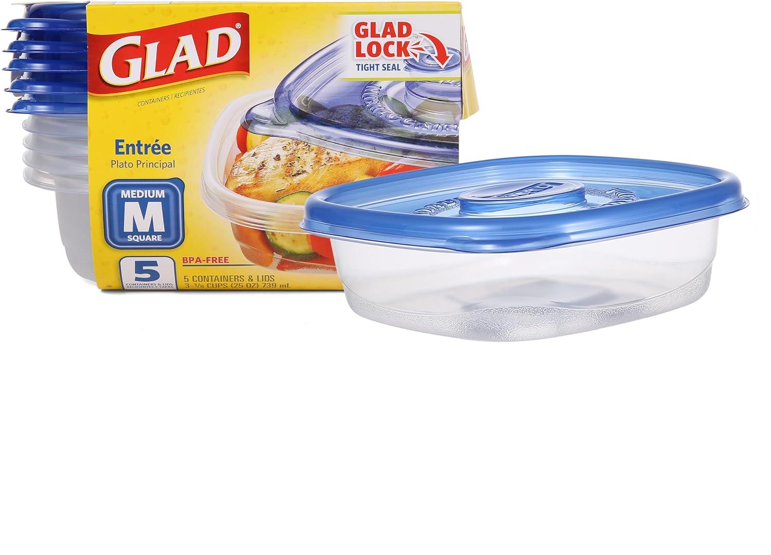 Glad Medium Square Food Storage Containers, (25 Oz) -5 Count, Standard