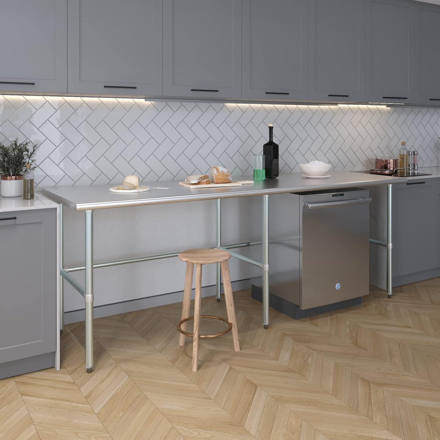 AmGood 30 in. x 96 in. Open Base Stainless Steel Work Table | Residential & Commercial