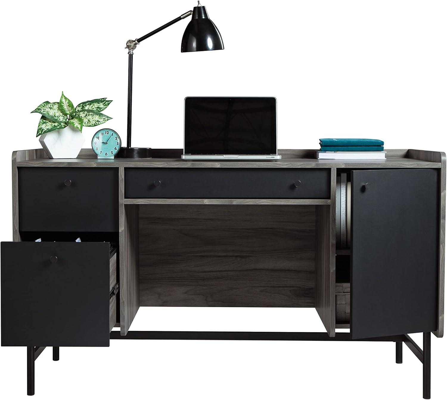 Sauder Harvey Park Double Pedestal Home Office Desk with Storage, Jet Acacia Finish