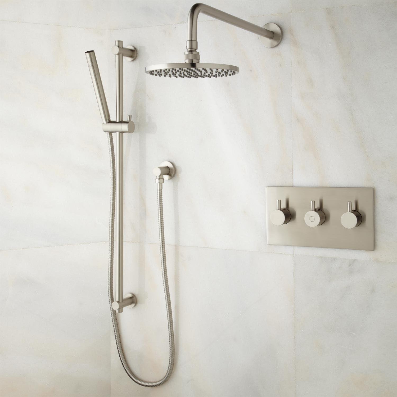 Chrome Adjustable Height Thermostatic Shower System with Rainfall Head