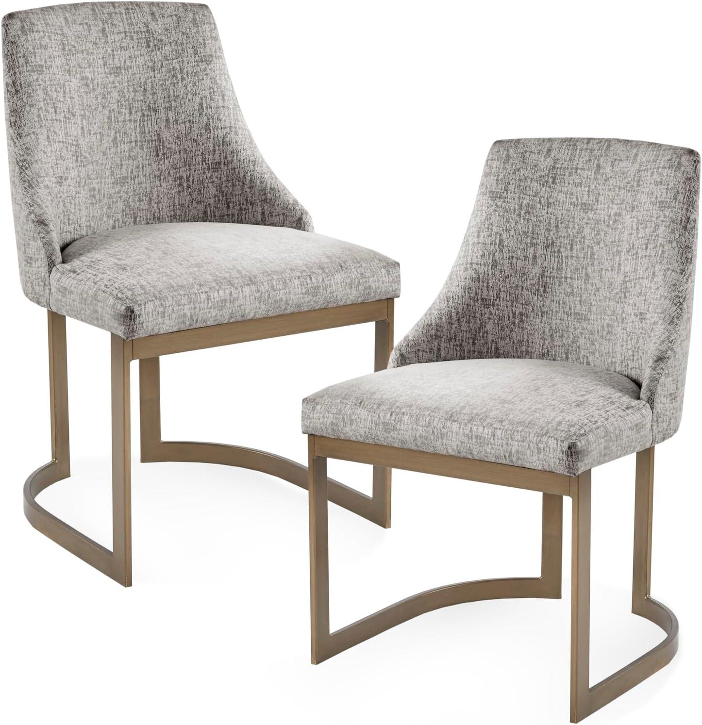 Set of 2 Gray Upholstered Parsons Dining Chairs with Metal Frame