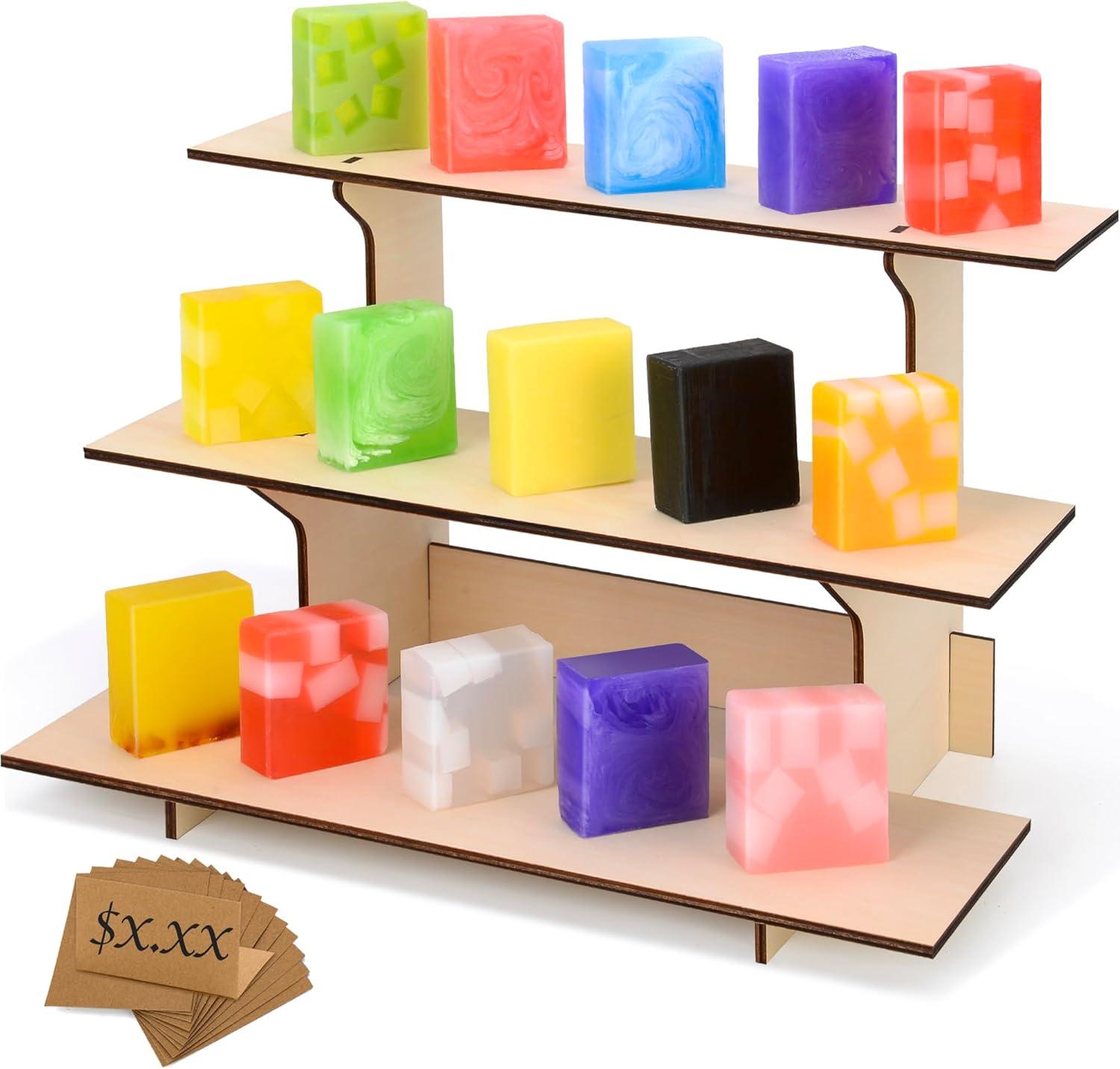 Storage Standard 3 Tier Shelf Wooden Display Stand Straight Display Shelf for Vendors 16 x 12 x 9 Inch