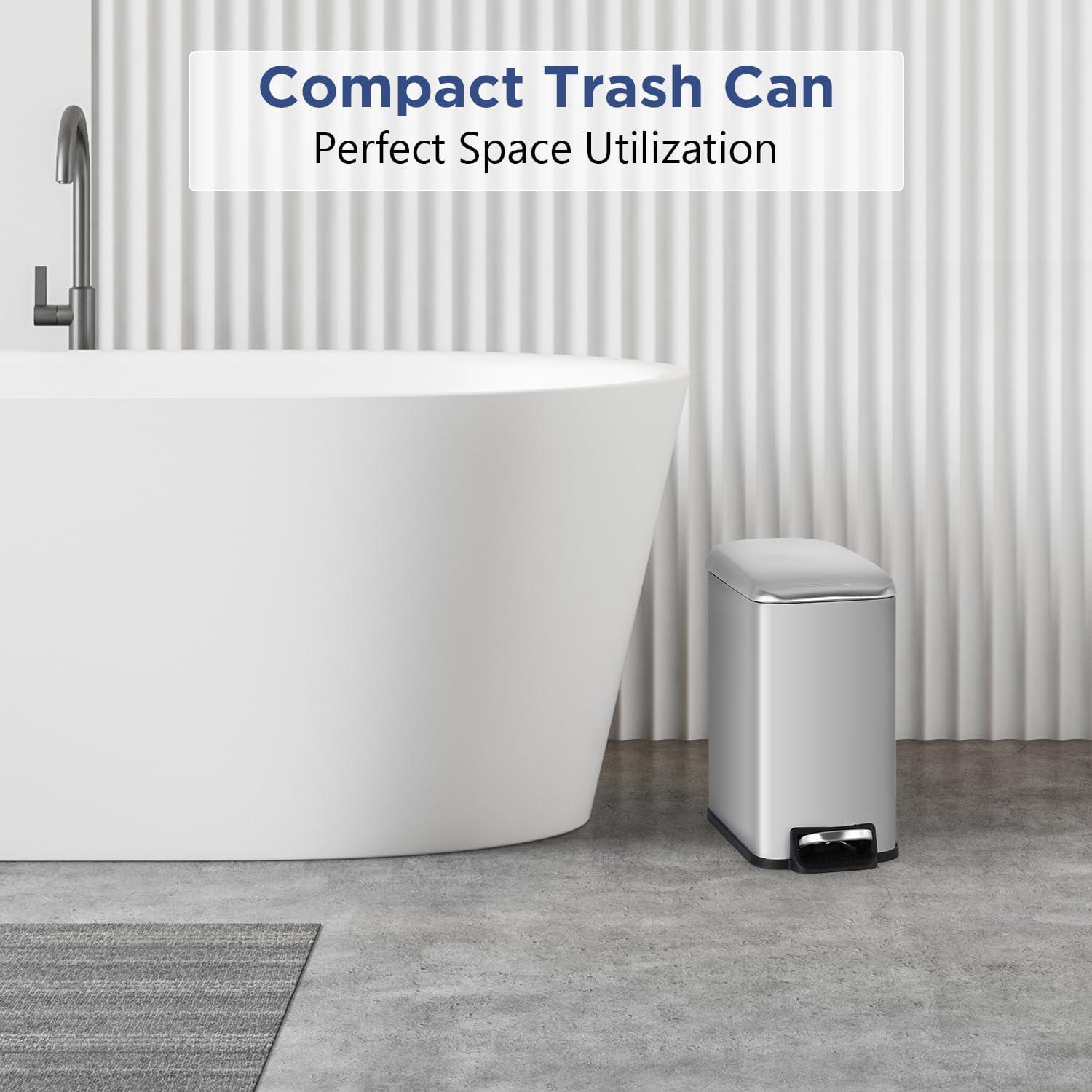 FDW Bathroom Trash Can With A Lid 1.3 Gallon  (5 L) Small Trash Bin Step Pedal Garbage Can With Removable Bucket Slim For Small Spaces For Bathroom,Bedroom,Kitchen,Office