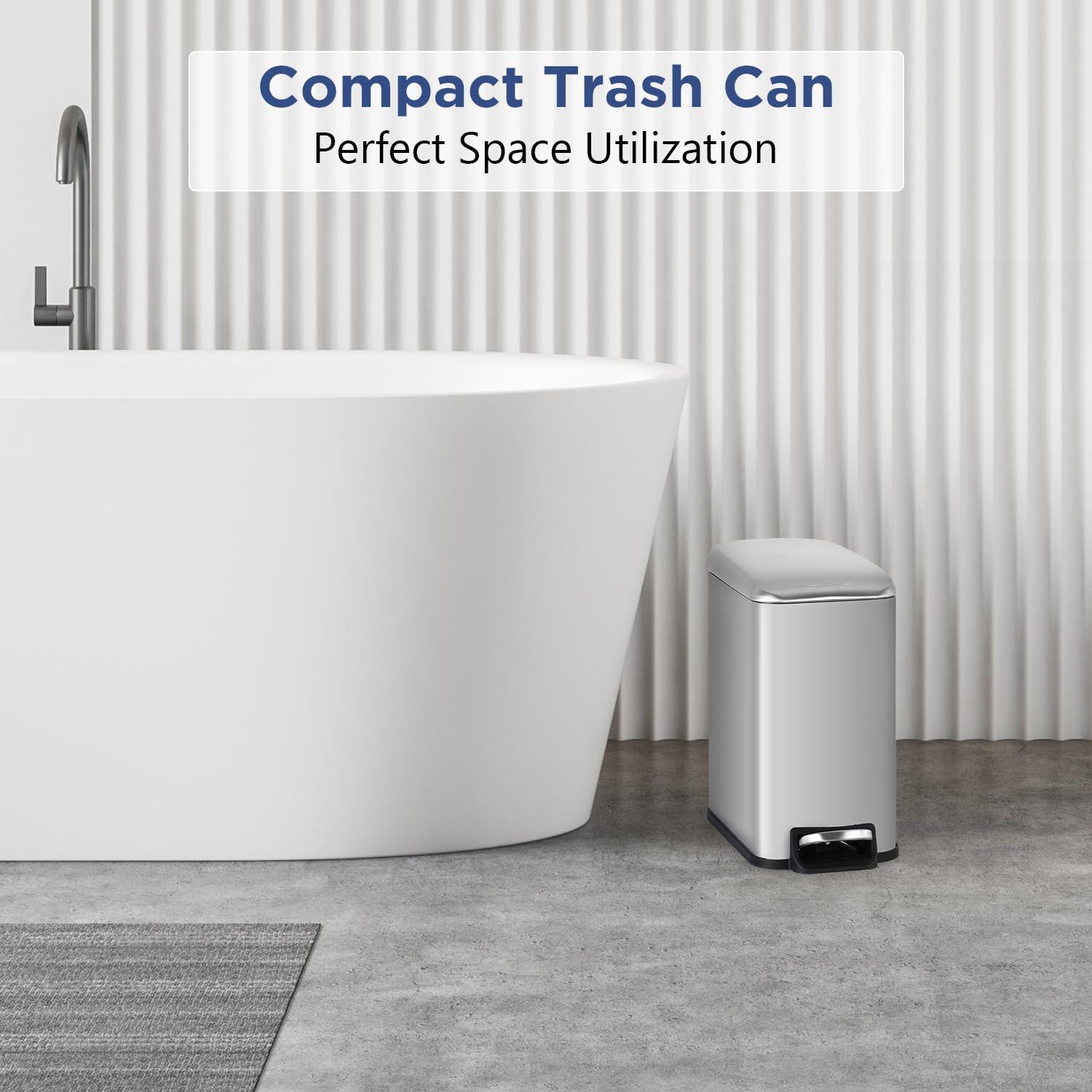 FDW Bathroom Trash Can With A Lid 1.3 Gallon  (5 L) Small Trash Bin Step Pedal Garbage Can With Removable Bucket Slim For Small Spaces For Bathroom,Bedroom,Kitchen,Office