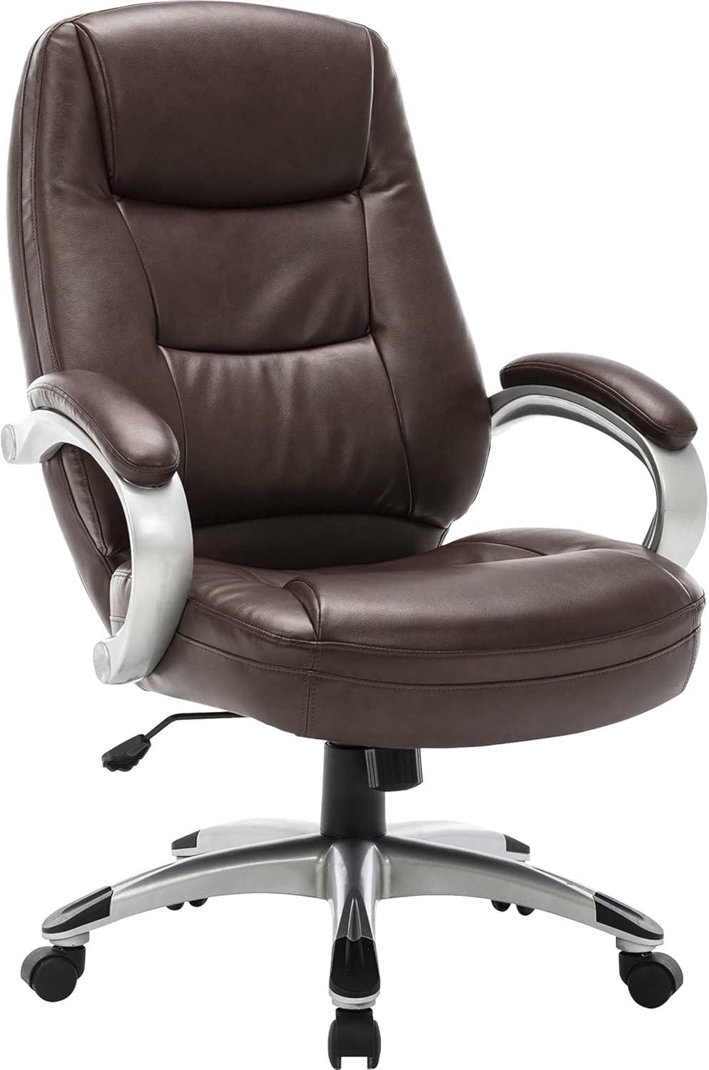 Champagne Finish High-Back Brown Leather Swivel Executive Chair