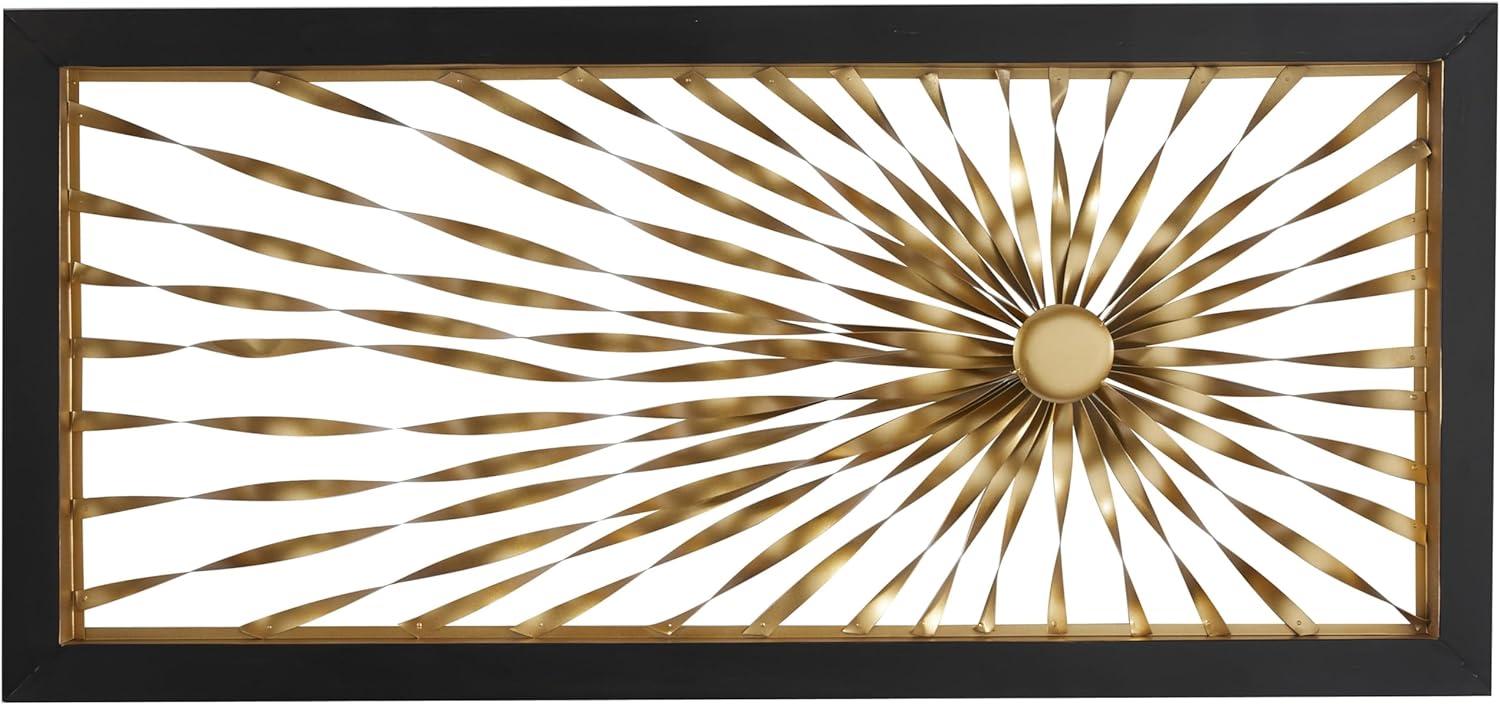 Gold Coiled Ribbon Sunburst Wall Sculpture with Black Frame