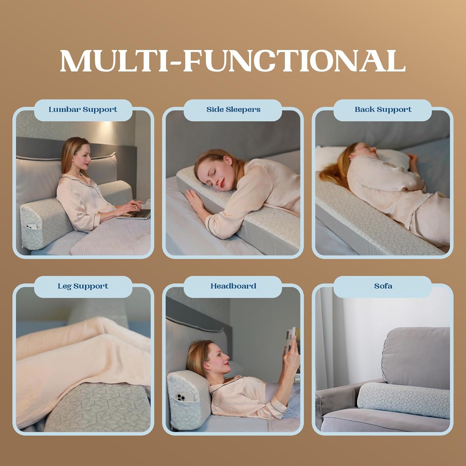 FeelAtHome Headboard Wedge Pillow - Gap Pillow for Sleep Number Bed, Mattress Gap Filler for Comfort, Queen, Gray