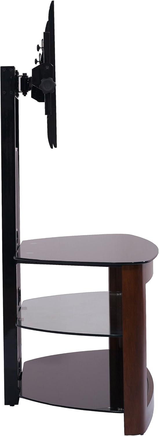 Orren Ellis Tol Curved Wood TV Stand Mount, 3 Open Shelves for Up to 85" TVs