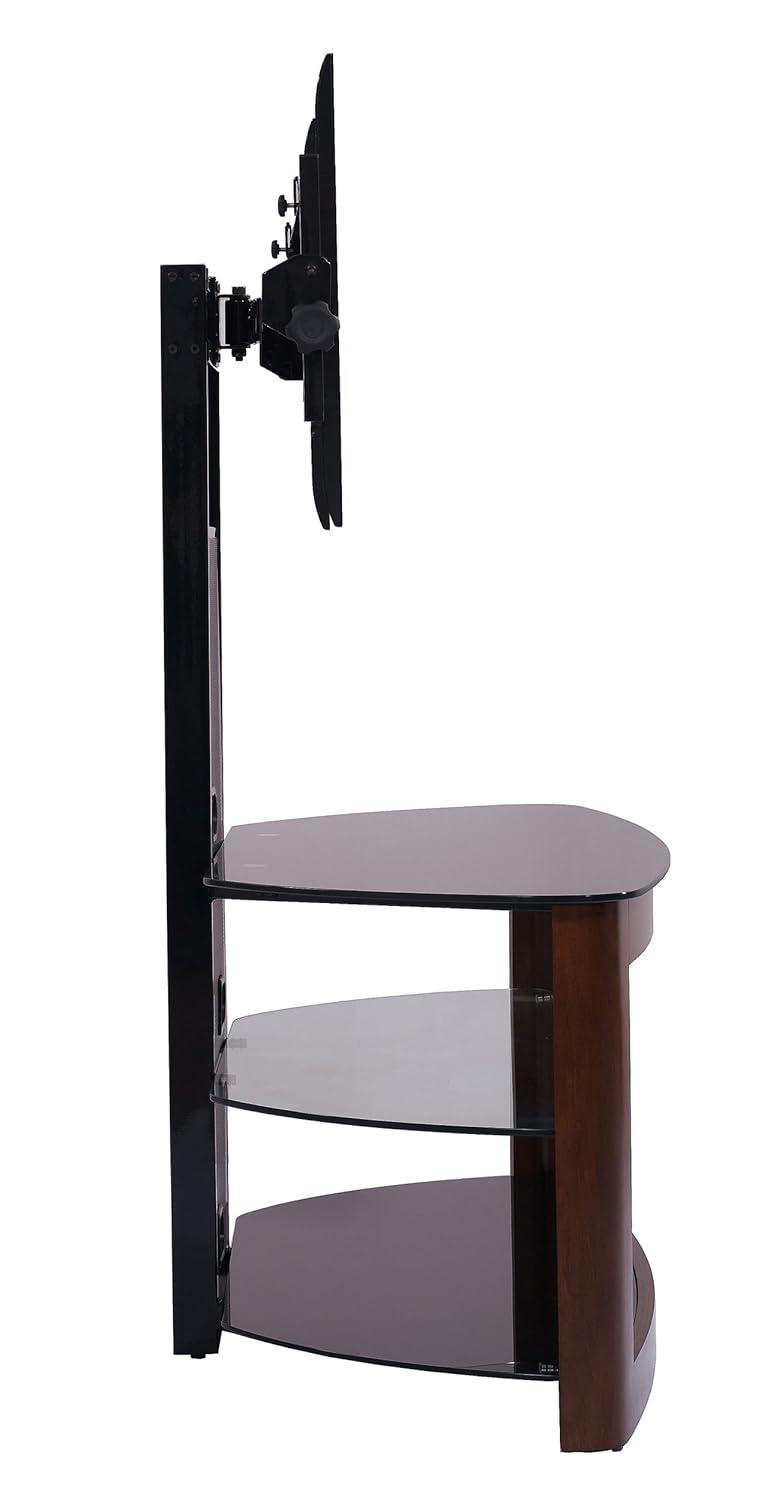 Orren Ellis Tol Curved Wood TV Stand Mount, 3 Open Shelves for Up to 85" TVs