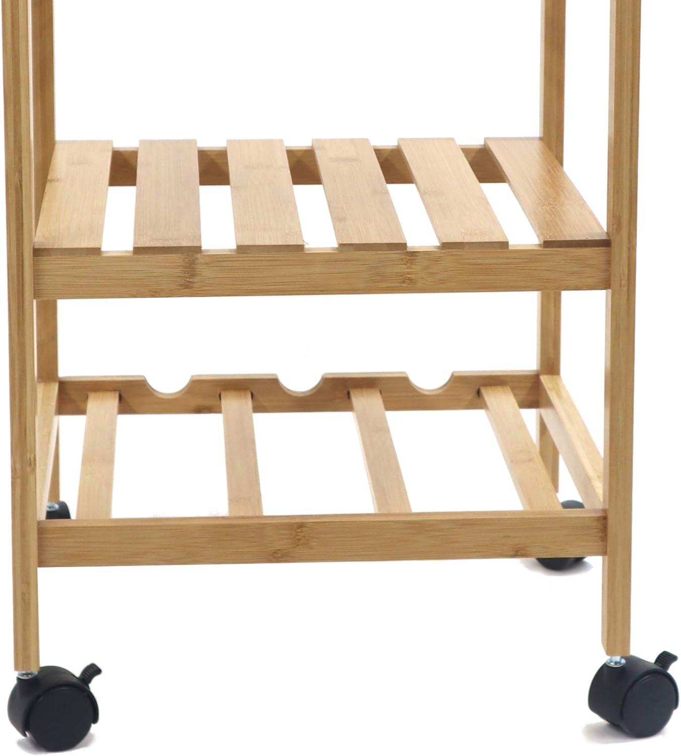 Redmon Bamboo Kitchen Storage Cart with Wine Rack, 15.25Wx15.25Dx31.5H