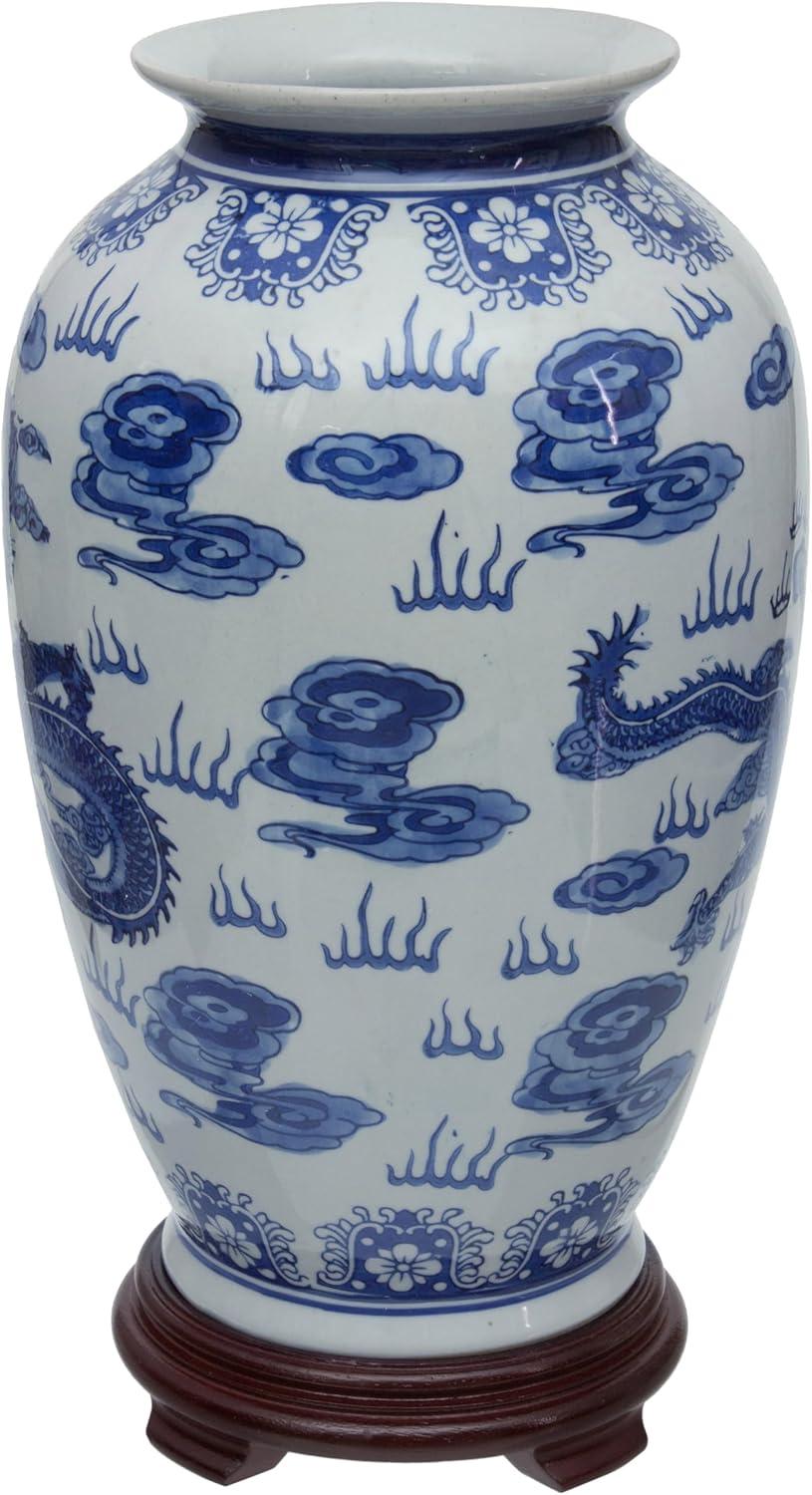 14" Dragon Blue & White Porcelain Tung Chi Vase