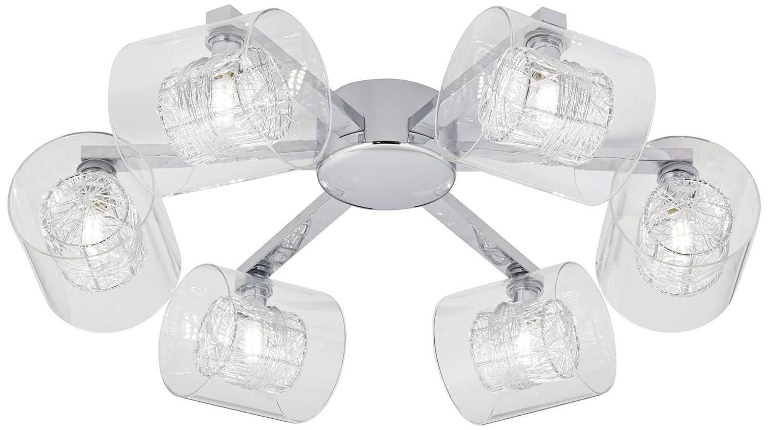 Possini Euro Design Wrapped Wire Modern Ceiling Light Flush Mount Fixture 24" Wide Chrome 6-Light Clear Glass for Bedroom Kitchen Living Room Hallway