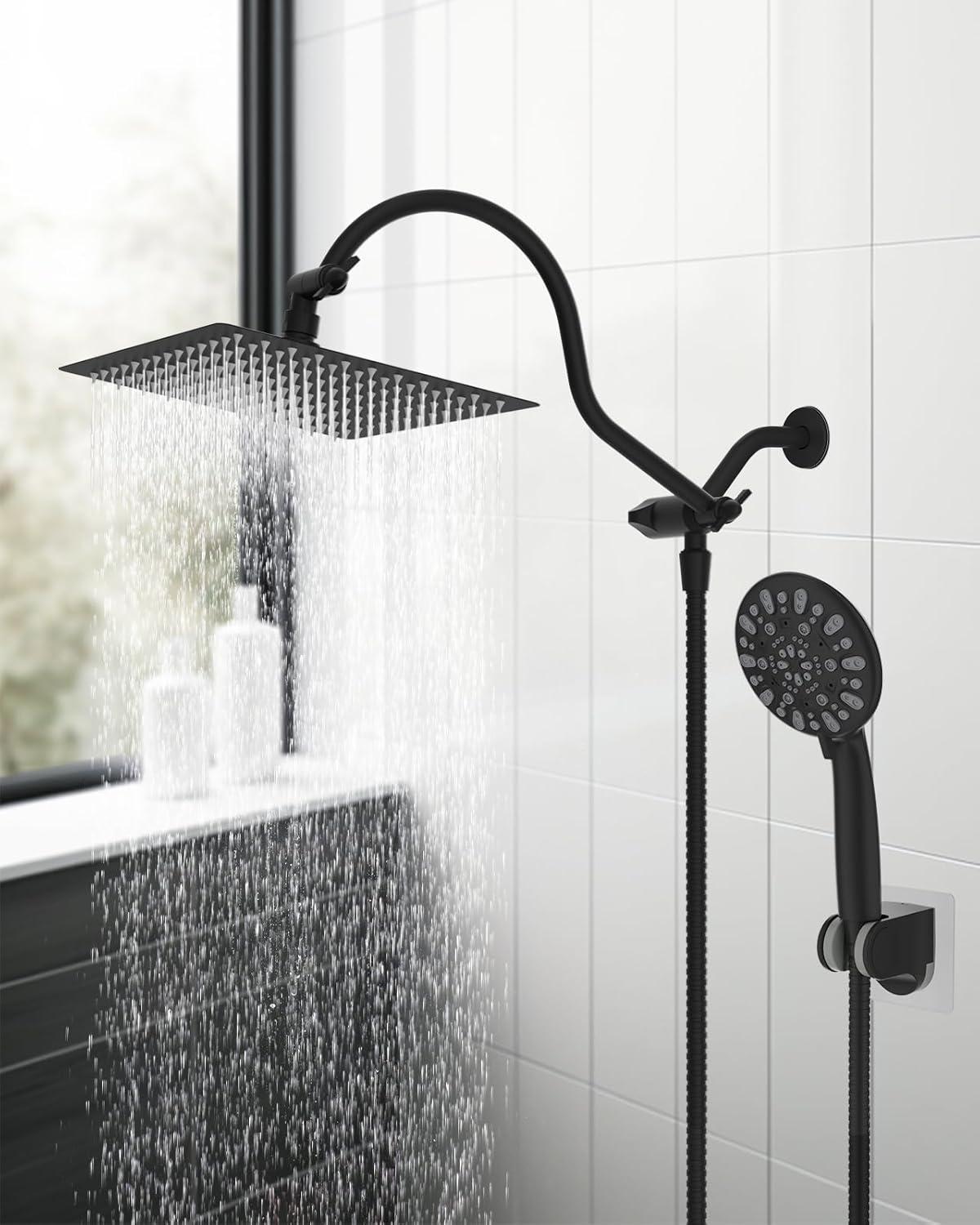 Hibbent Dual Shower Head Combo with Metal 8 Inch High Pressure Rainfall Shower Head  and Handheld Shower SCW01-HS070-SS080-CP