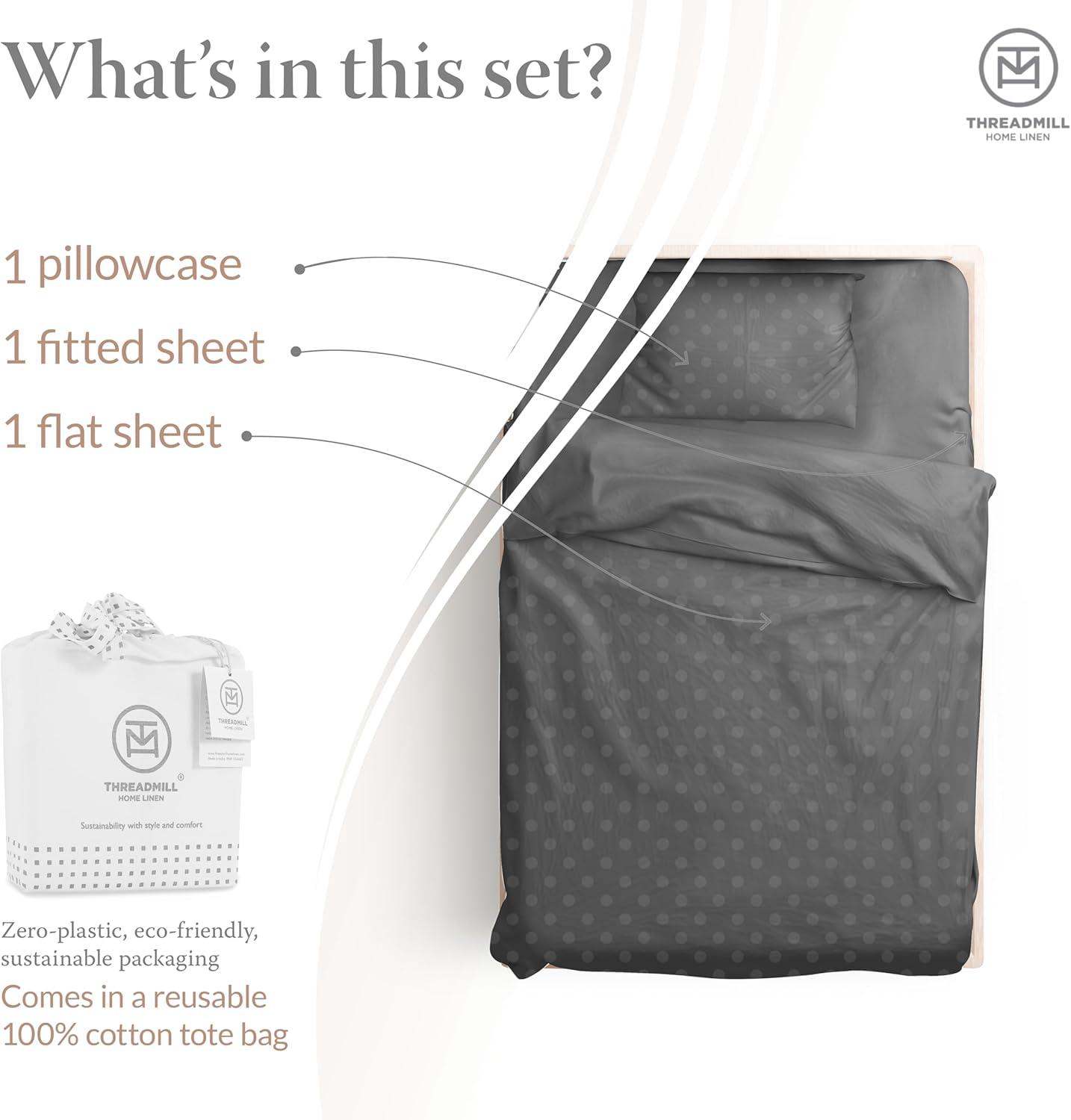 Threadmill Home Linen Cotton Twin-XL Bed Sheet Set, 300 Thread Count, for Adult, 3 PC, Dark Grey