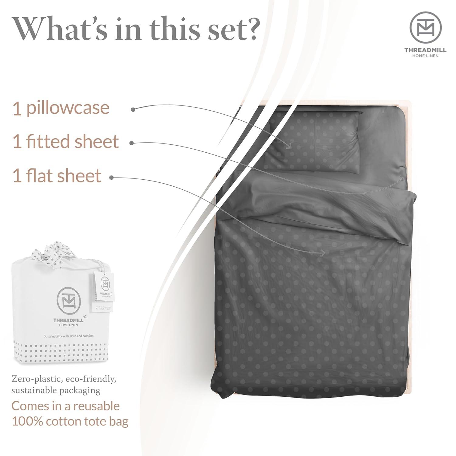 Threadmill Home Linen Cotton Twin-XL Bed Sheet Set, 300 Thread Count, for Adult, 3 PC, Dark Grey