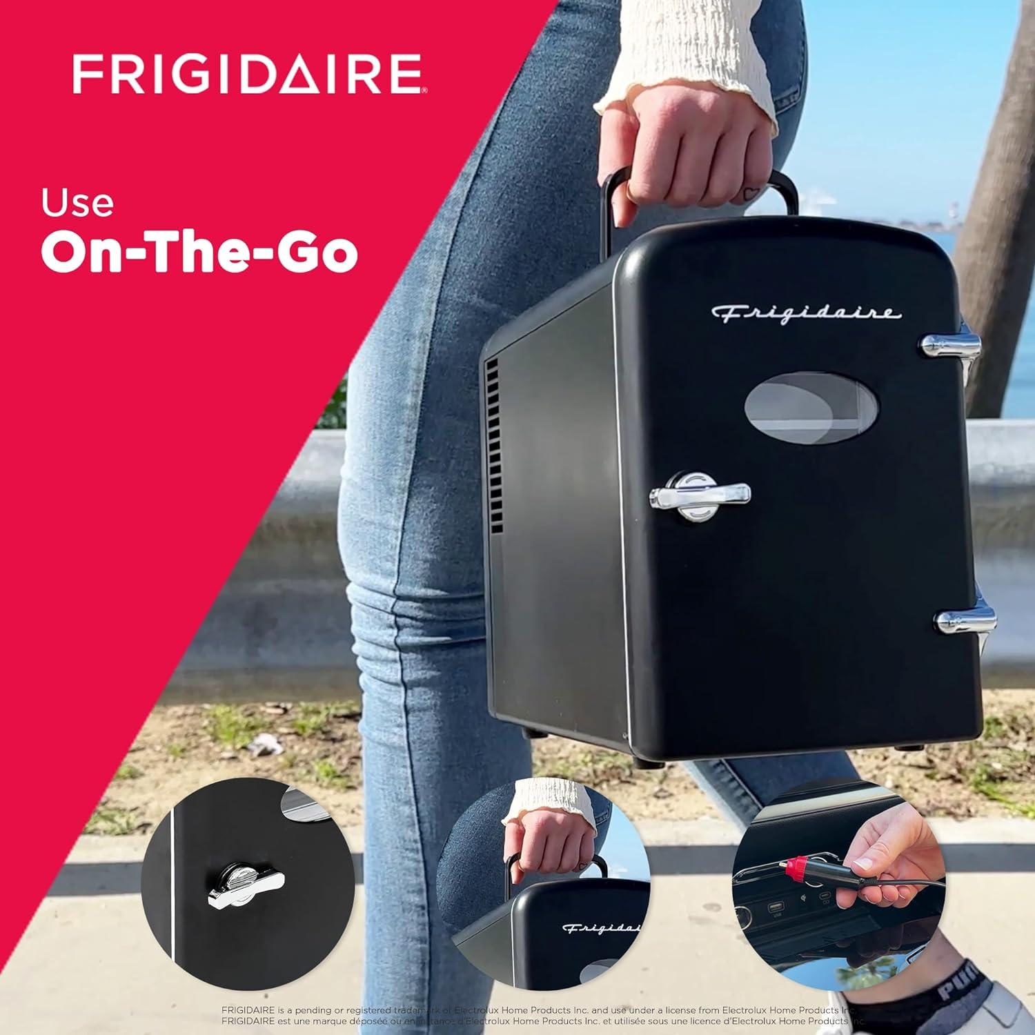 Frigidaire, 6 Can/4L Mini Personal Retro Fridge Cooler, EFMIS229, Black