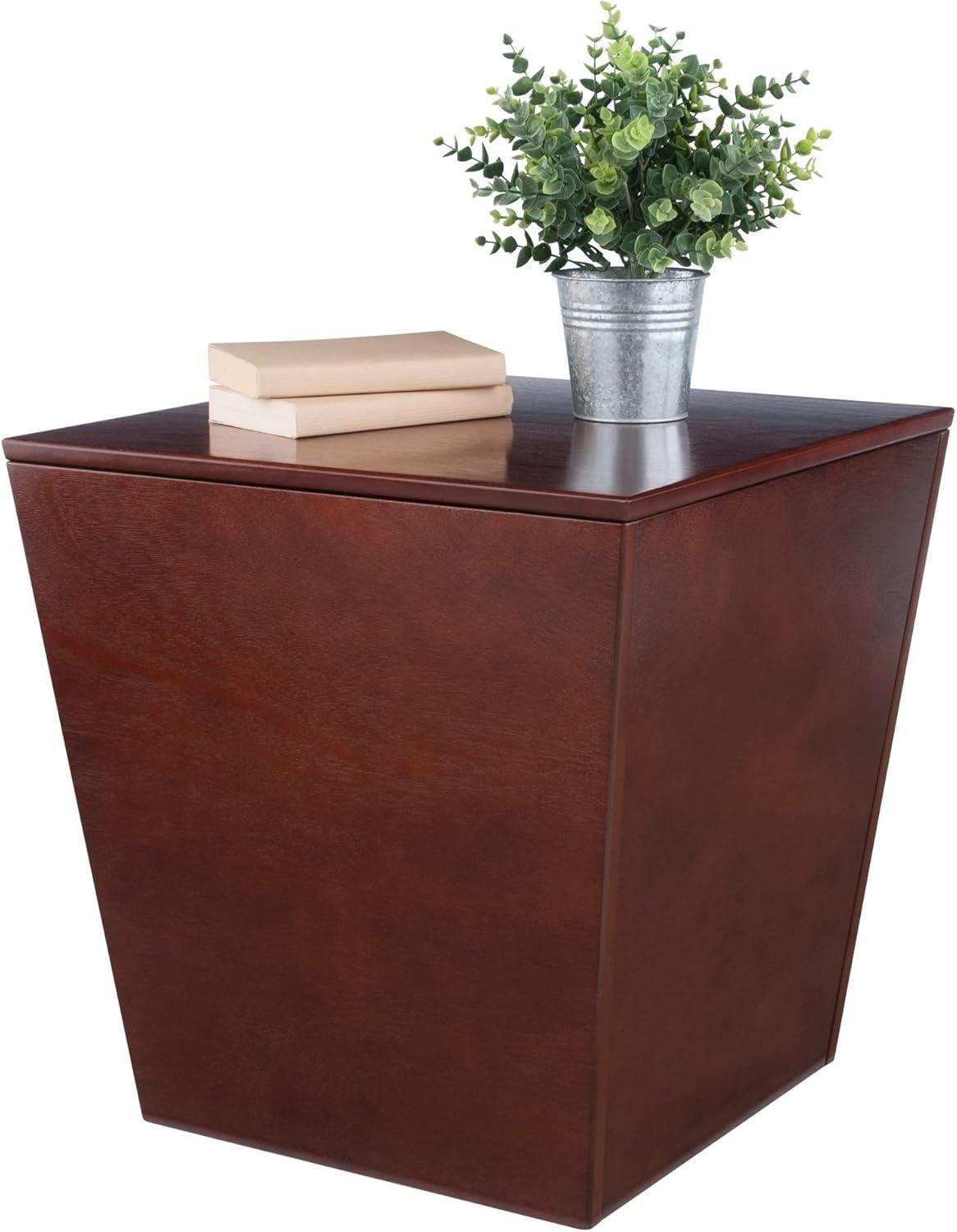 Transitional Walnut Wood Storage Cube End Table 18.5"