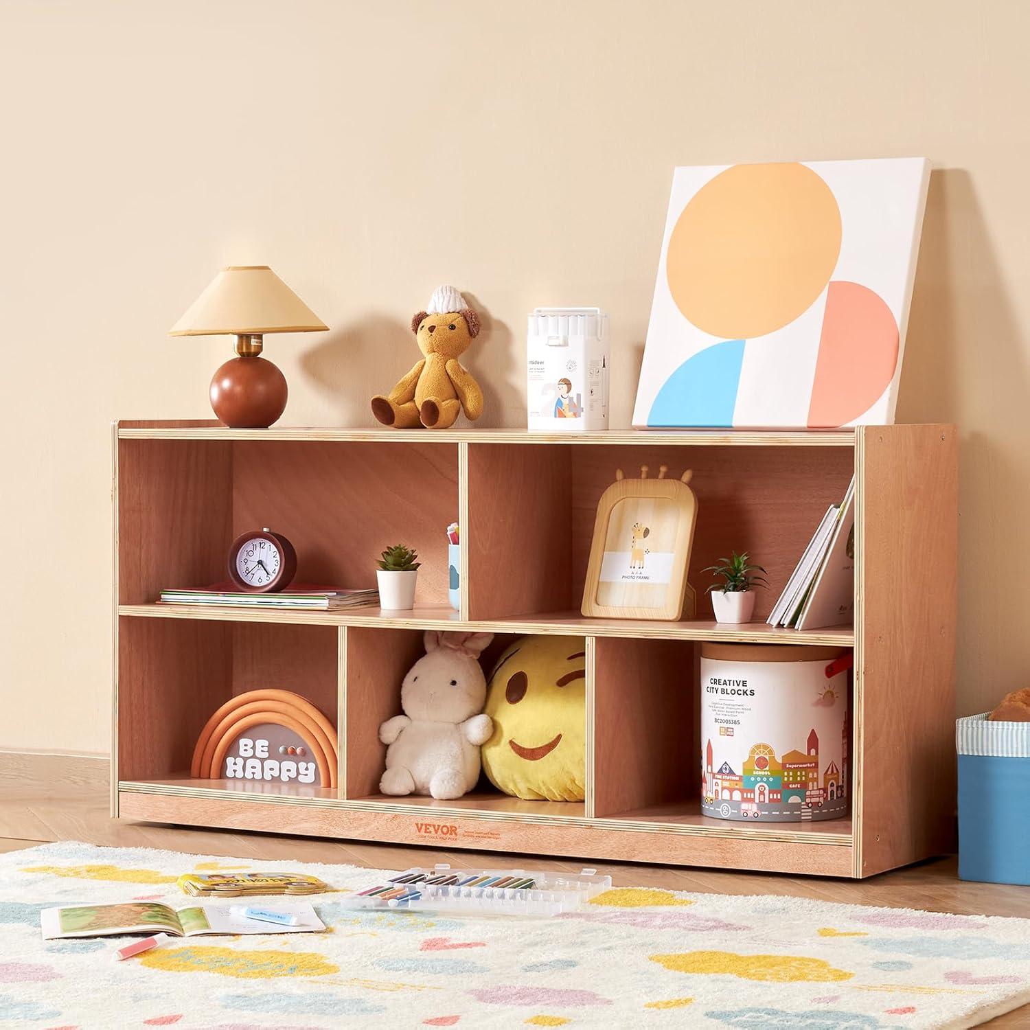 Brown Wooden Kids Toy Storage Organizer with Cubes