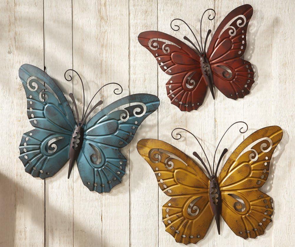 Collections Etc Nature-Inspired Metal Butterfly Decorative Wall Art Trio, Indoor/Outdoor Butterfly Décor