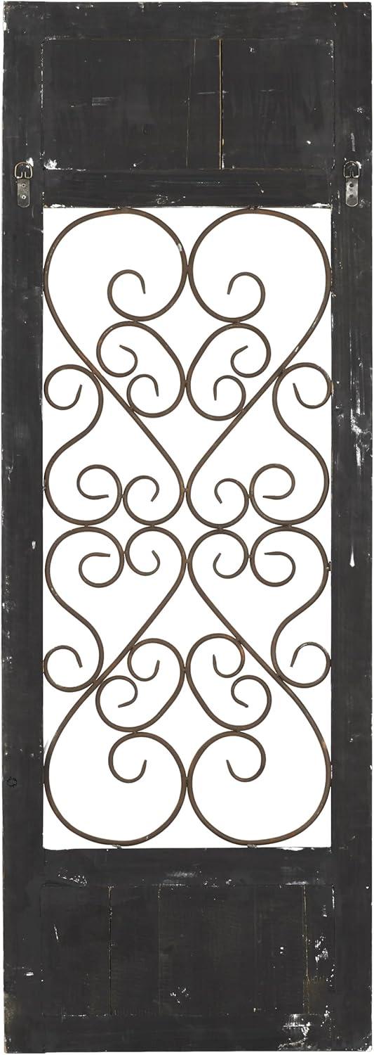 Olivia & May Traditional Wood Scroll Window Inspired Wall Decor with Metal Scrollwork Relief Brown: Vertical Iron Frame, Carved Art Object