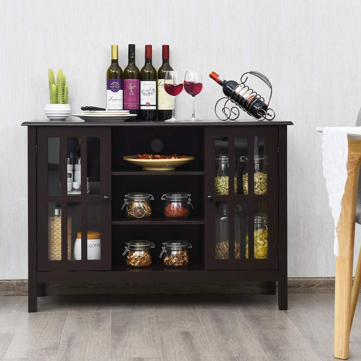 Elegant Tall Brown TV Console with Cabinet Storage and Shelves