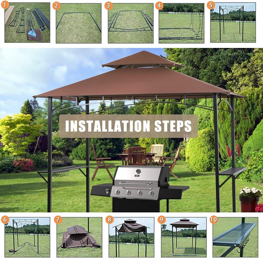 8'x 5' Brown Steel Double Tiered BBQ Gazebo Canopy