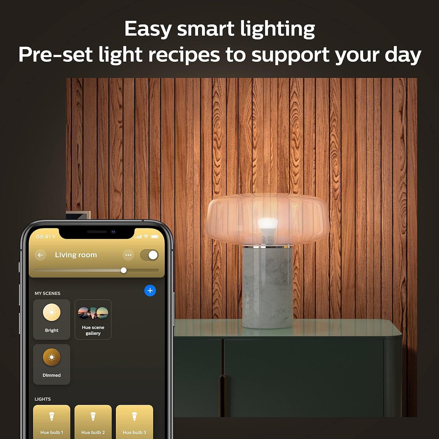 Philips Hue A19 75W Smart LED Bulb White: Dimmable, Smartphone Controlled, 1100 Lumens, Energy Star Certified