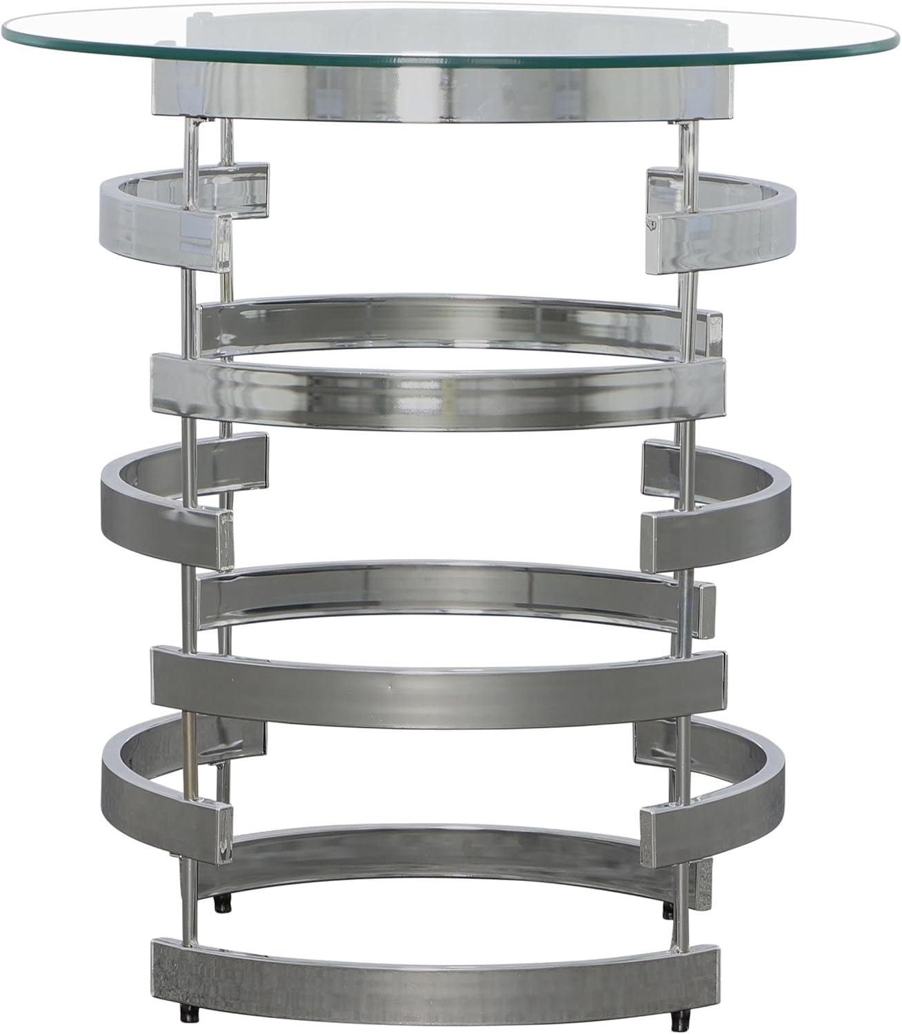 Tayside End Table Glass and Chrome - Steve Silver Co.: Circular, Chrome Frame, Tinted Top