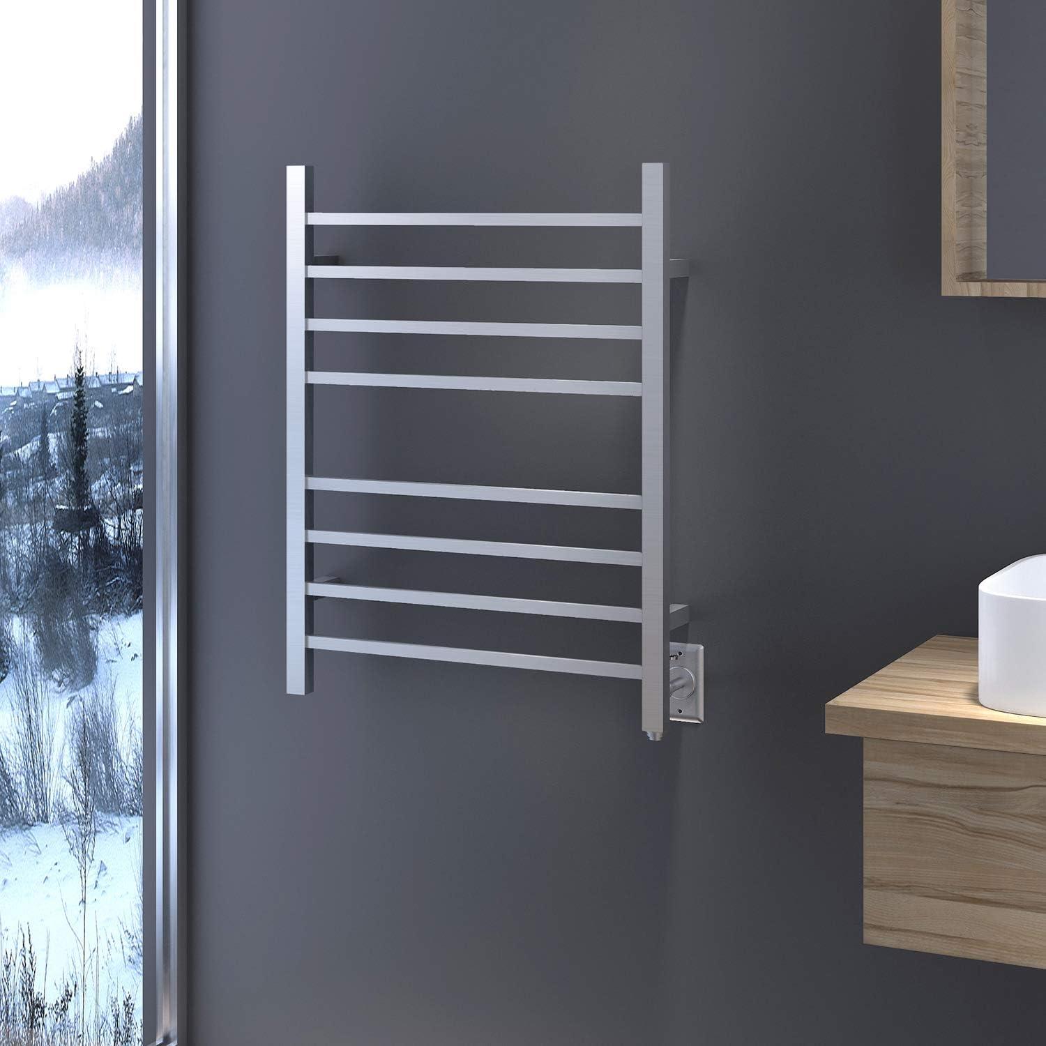 HEATGENE Towel Warmer, Heated Towel Warmer Rack, Wall-Mounted Hardwired/Plug-in Electric Towel Warmers for Bathroom, Hot Towel Rails - Brushed