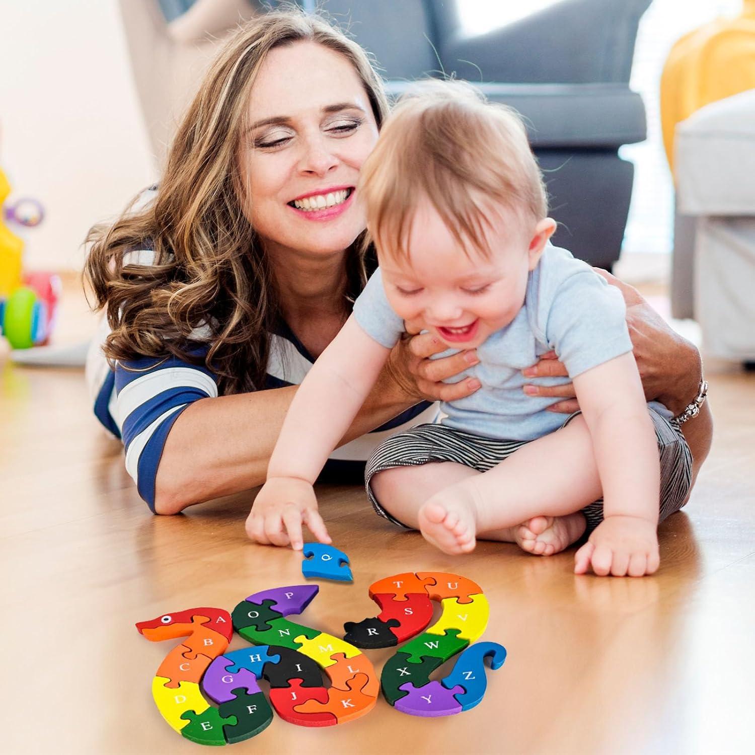 TAZEMAT Alphabet Jigsaw Snake Puzzle Building Blocks Animal Wooden Puzzle Wooden Snake Letters Numbers Block Toys for Children’s Toys