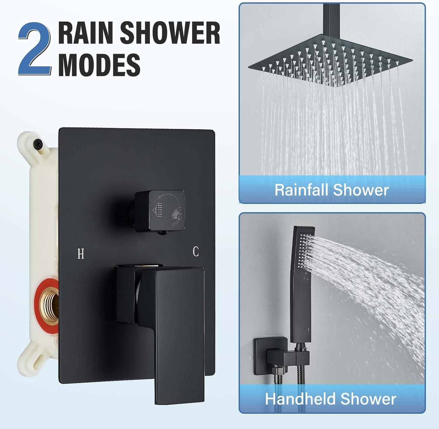 Matte Black 8-Inch Rainfall Shower System with Handheld Spray