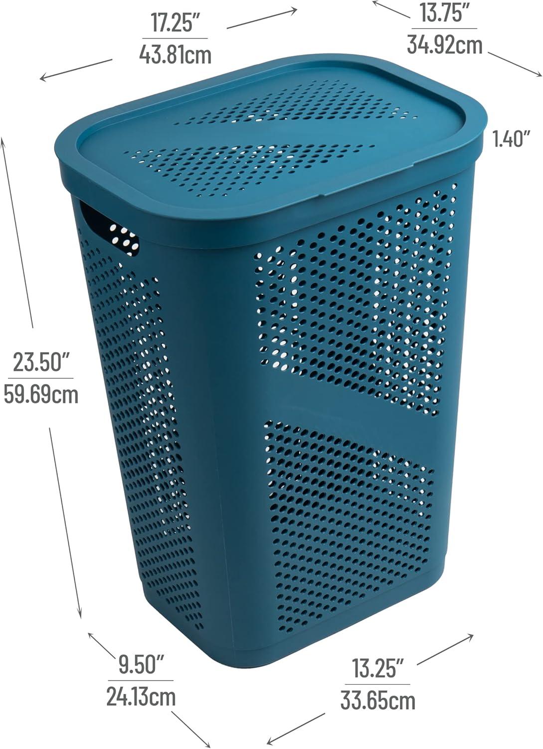 Mind Reader Mind Reader 60L Slim Laundry Hamper, Clothes Basket, Lid, Ventilated, Plastic, 17.25"L x 13.75"W x 23.5"H, 2-Pack