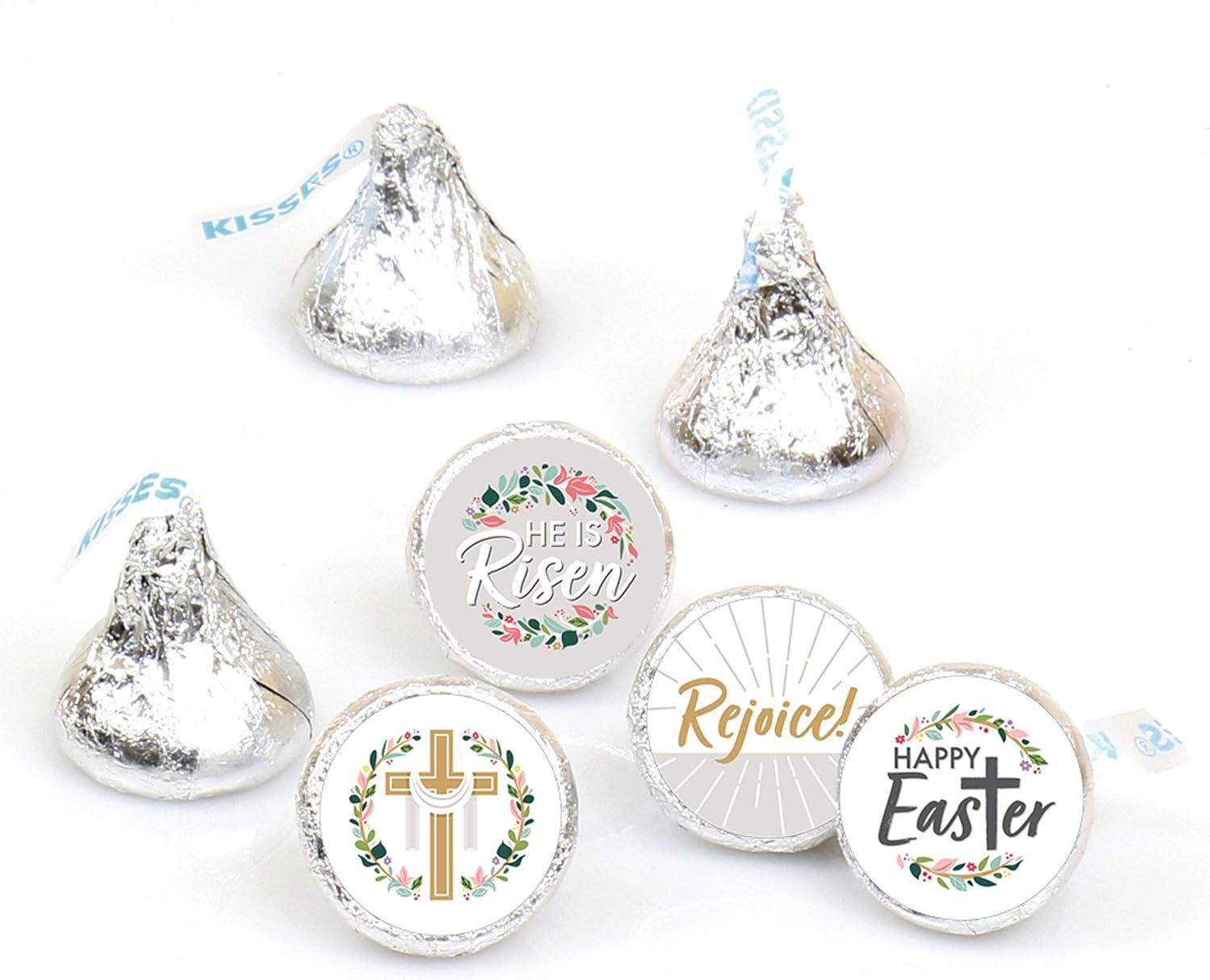 Big Dot of Happiness Religious Easter - Christian Holiday Party Round Candy Sticker Favors - Labels Fits Chocolate Candy (1 sheet of 108)