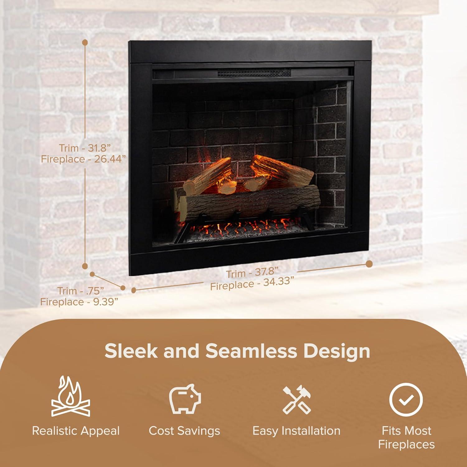 Uptown 33" Infrared Electric Fireplace Insert Heater with Trim Kit, Compatible with Alexa & Google, Remote Control