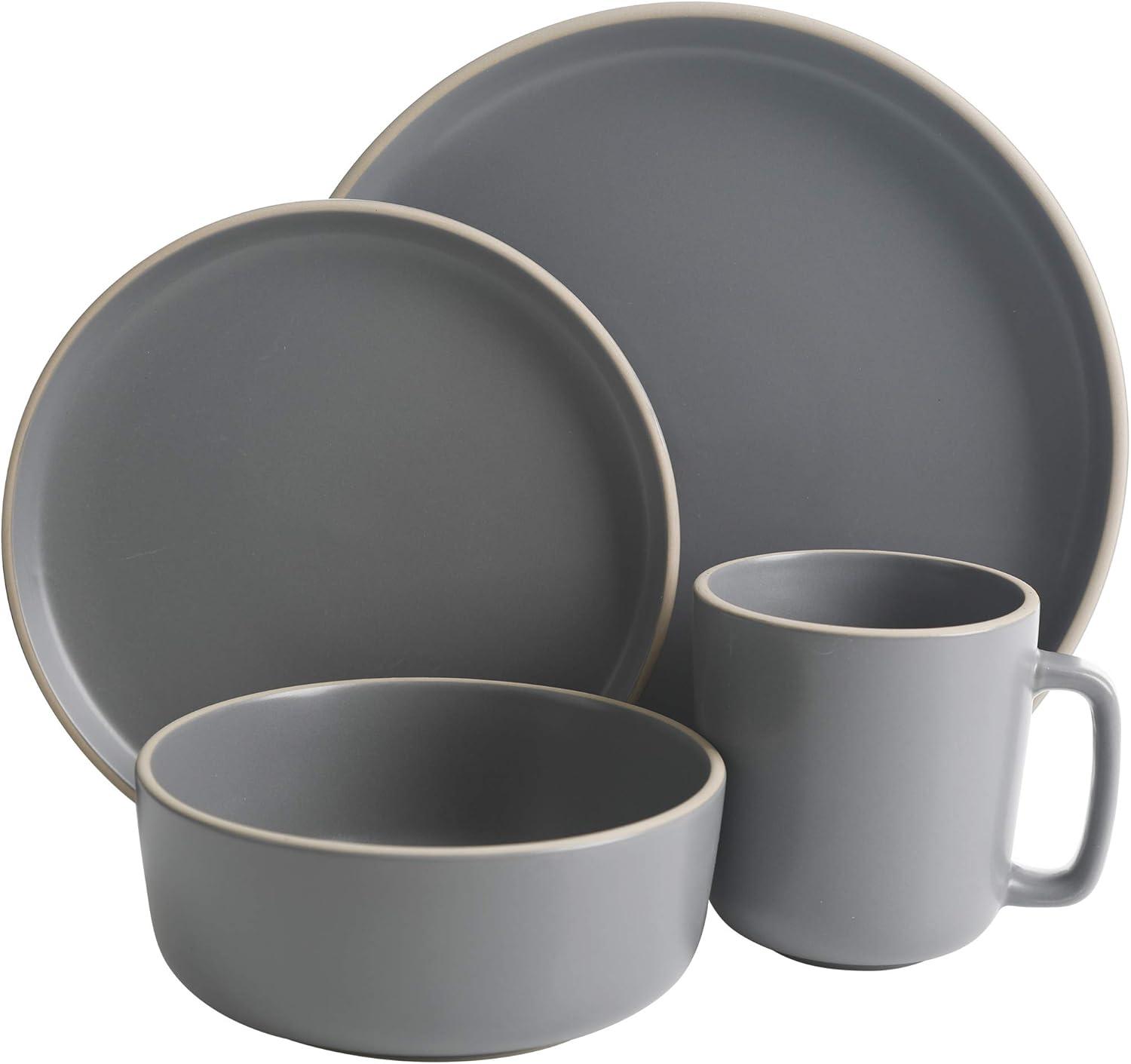 Gibson Home Zuma 16-Piece Round Matte Stoneware Dinnerware Set Gray