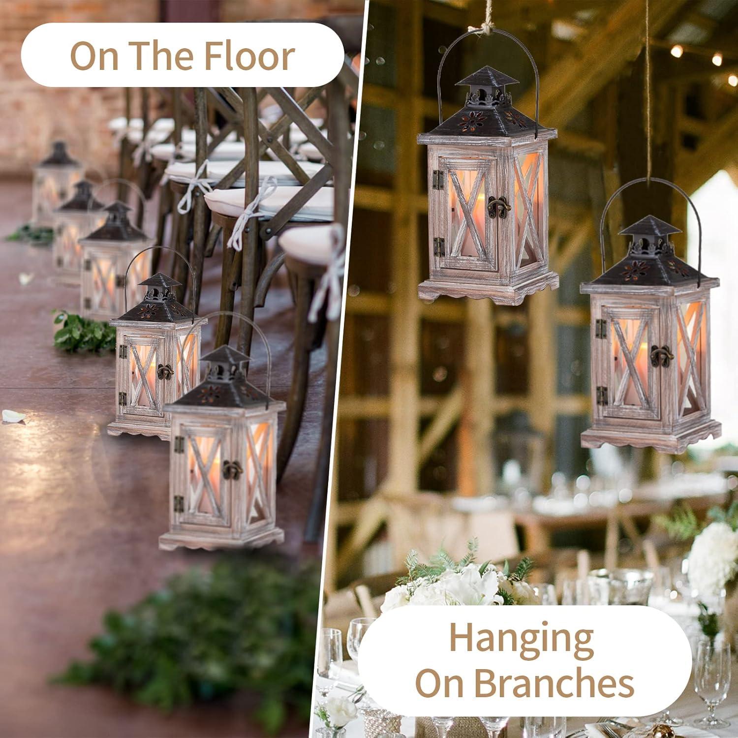 Sziqiqi Wooden Lanterns Rustic Decorative - Wood Candle Holder Centerpiece for Farmhouse Home Decor Wedding Hanging Distressed Moroccan Lantern Indoor