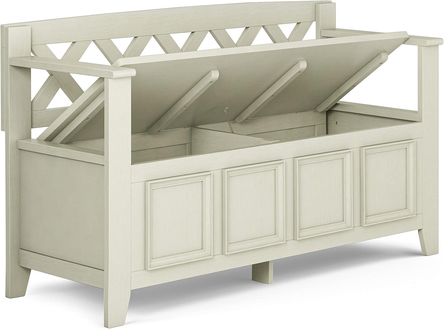 Simpli Home Amherst 48"W Solid Wood Entryway Storage Bench with Lift-Top Lid and Dual Compartments