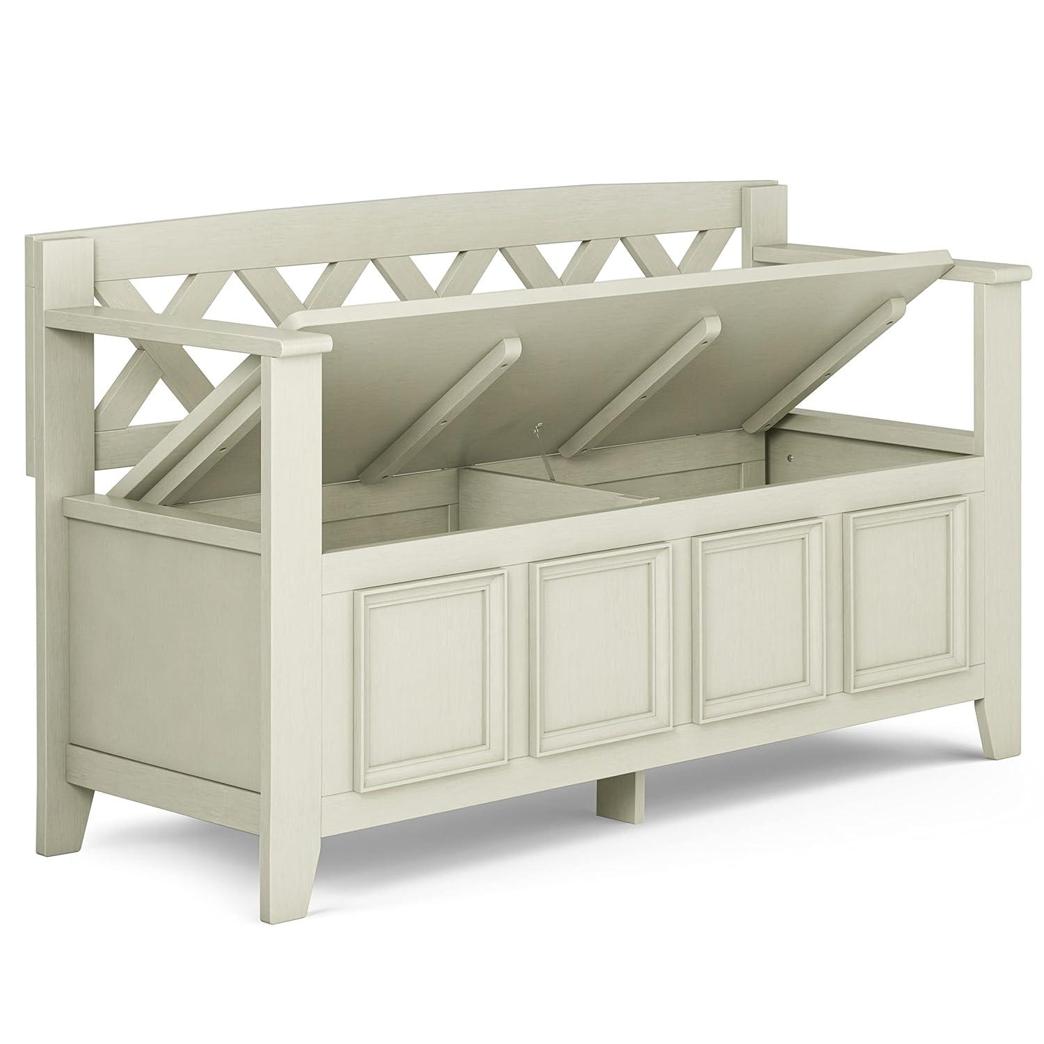 Simpli Home Amherst 48"W Solid Wood Entryway Storage Bench with Lift-Top Lid and Dual Compartments