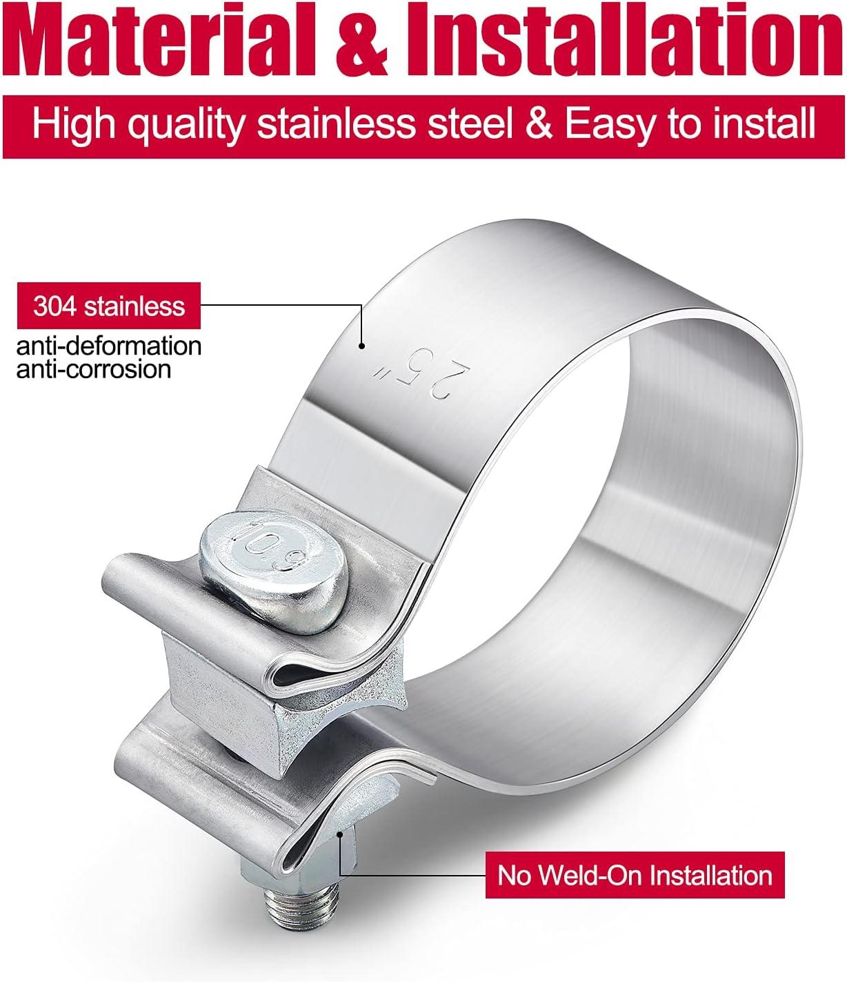 Exhaust Clamps Pipe Repair Parts - 2.0" Narrow Band Clamp , Great for Exhaust Tips, Catalytic Converter, Exhaust Manifold, Exhaust Resonator, Exhaust Flex Pipe, Exhaust Muffler Repair Project