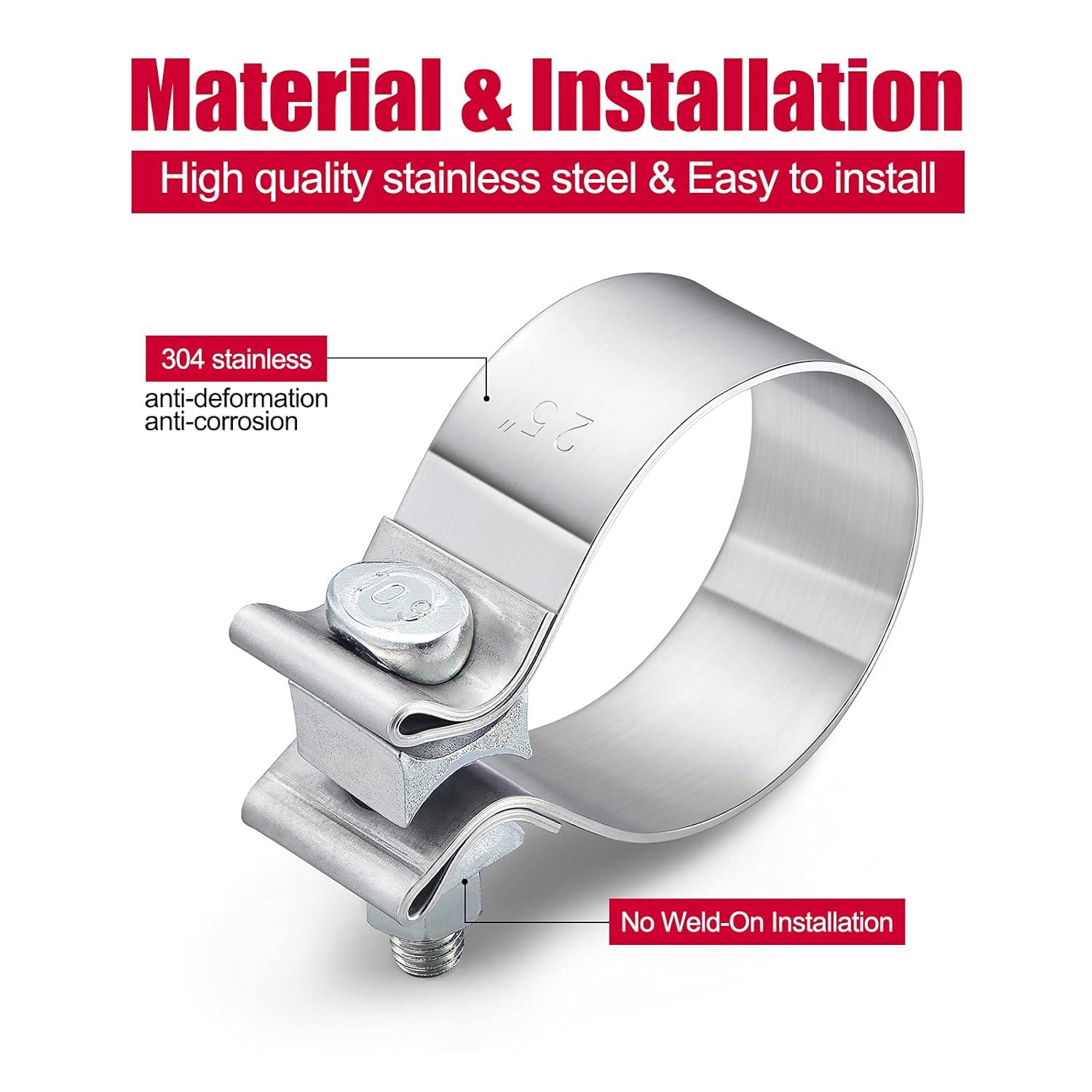 Exhaust Clamps Pipe Repair Parts - 2.0" Narrow Band Clamp , Great for Exhaust Tips, Catalytic Converter, Exhaust Manifold, Exhaust Resonator, Exhaust Flex Pipe, Exhaust Muffler Repair Project